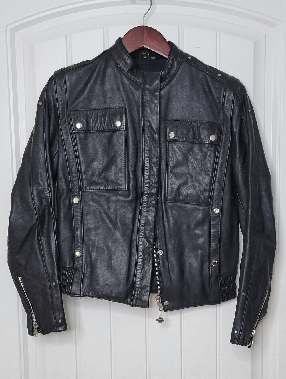 Men's Harley Davidson Black Leather Biker Jacket Classic Moto Style